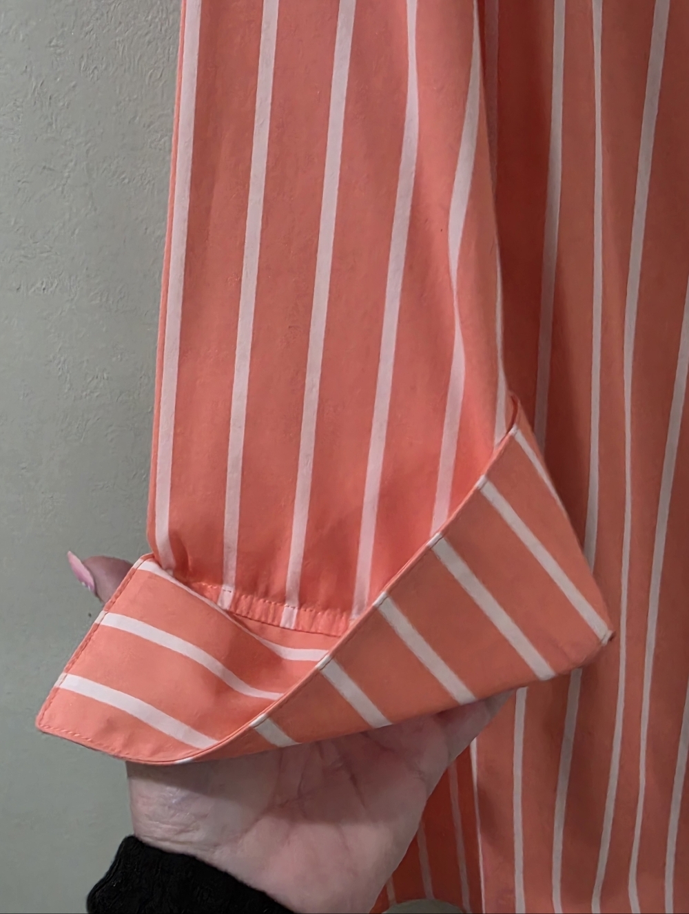 Foxcroft Coral Pink Striped Popover Tunic With Shell Button Accents 14 - Picture 10 of 13